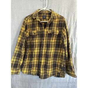 Vintage Faded Glory Men's M Flannel Plaid Long Sleeve Button Down Shirt Yellow
